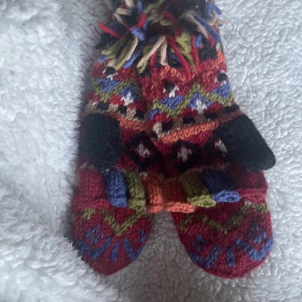 Kids Icelandic Design Newari Nepal 100% Wool Chunky Knit Mittens NWT!